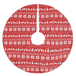 Siberian Husky Silhouettes Christmas Pattern Brushed Polyester Tree Skirt