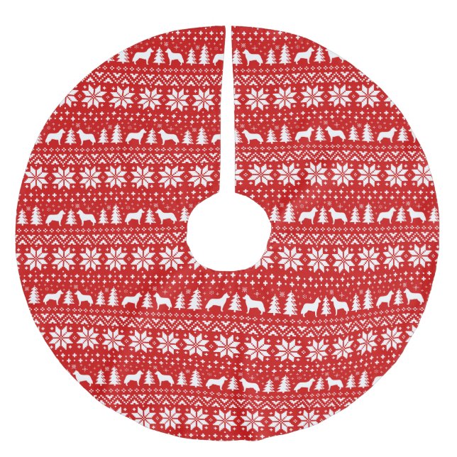 Siberian Husky Silhouettes Christmas Pattern Brushed Polyester Tree Skirt (Front)