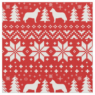 Siberian Husky Silhouettes Christmas Pattern Fabric