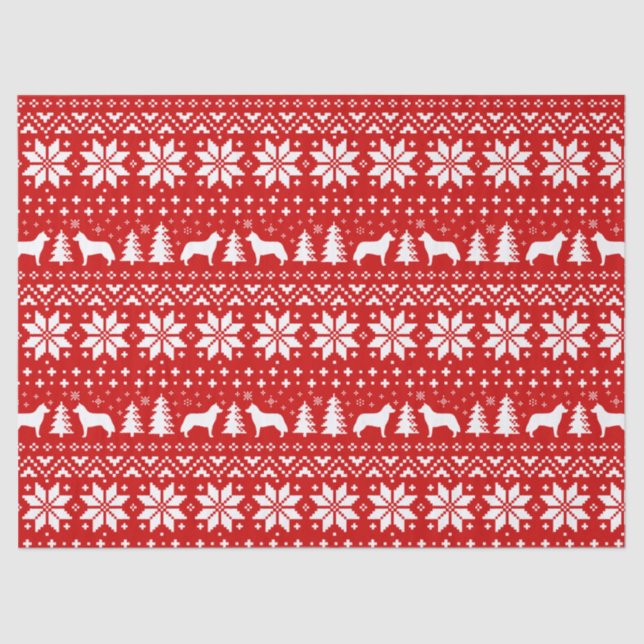Siberian Husky Silhouettes Christmas Pattern Tissue Paper (Front)
