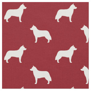 Siberian Husky Silhouettes Pattern Red Fabric