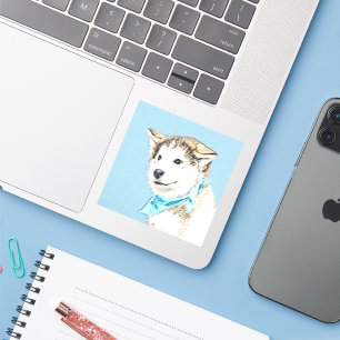Siberian Husky (Silver and White) Painting Dog Art