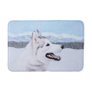 Siberian Husky (Silver and White) Painting Dog Art Bath Mat
