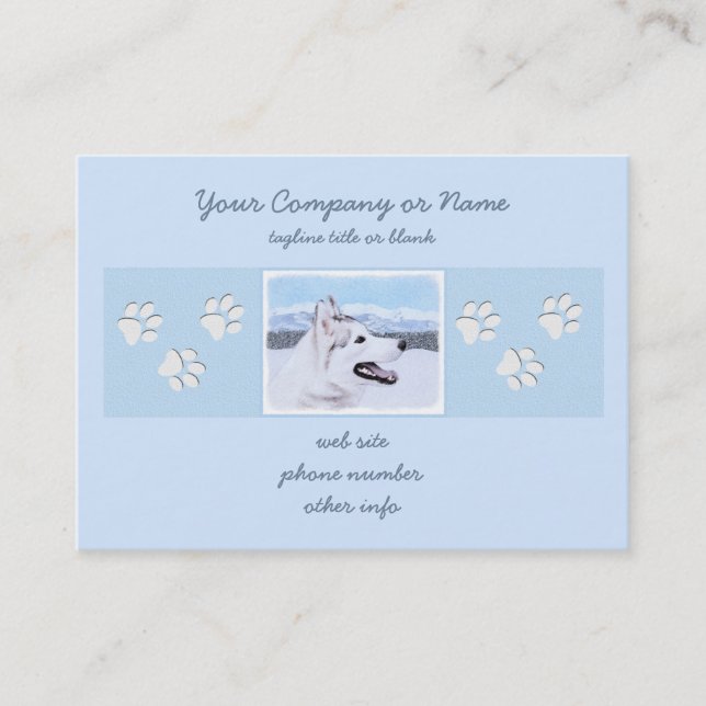 Siberian Husky (Silver and White) Painting Dog Art Business Card (Front)