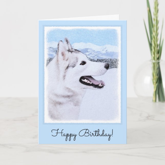 Siberian Husky (Silver and White) Painting Dog Art Card (Front)