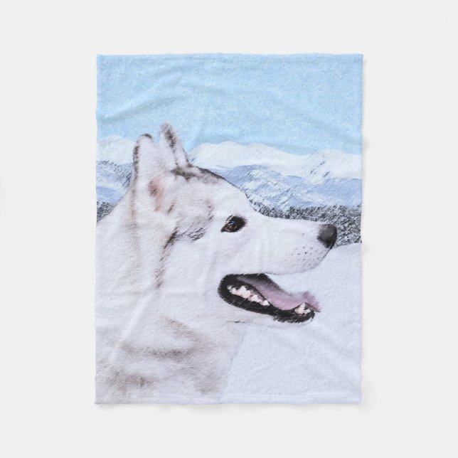 Siberian Husky (Silver and White) Painting Dog Art Fleece Blanket (Front)
