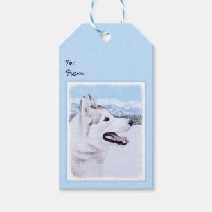 Siberian Husky (Silver and White) Painting Dog Art Gift Tags
