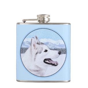 Siberian Husky (Silver and White) Painting Dog Art Hip Flask