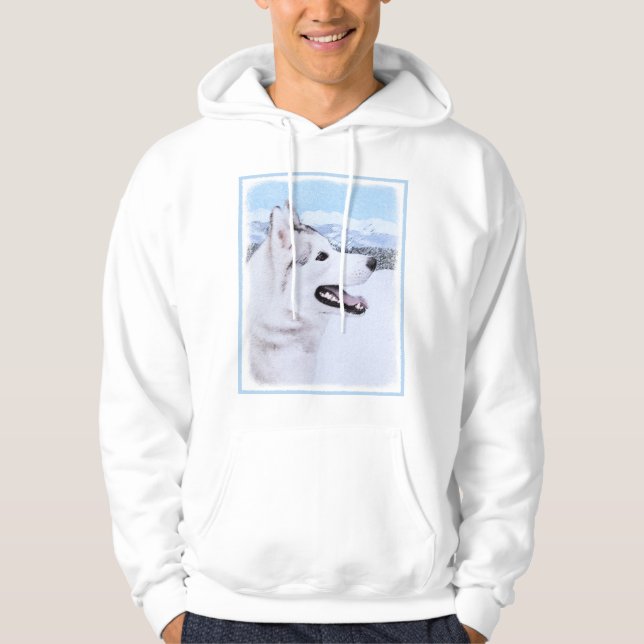 Siberian Husky (Silver and White) Painting Dog Art Hoodie (Front)