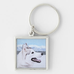 Siberian Husky (Silver and White) Painting Dog Art Key Ring