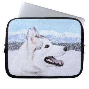 Siberian Husky (Silver and White) Painting Dog Art Laptop Sleeve
