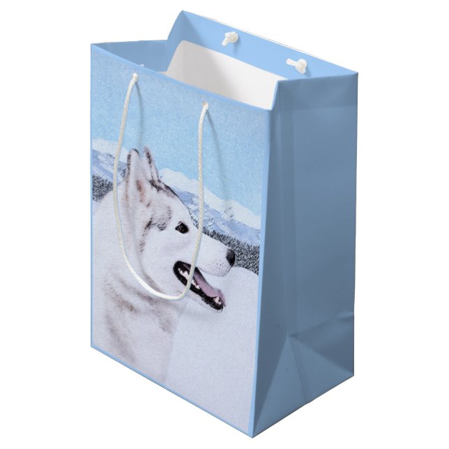 Siberian Husky (Silver and White) Painting Dog Art Medium Gift Bag (Front Angled)