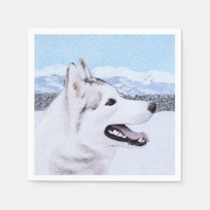 Siberian Husky (Silver and White) Painting Dog Art Napkin