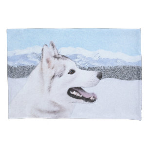 Siberian Husky (Silver and White) Painting Dog Art Pillowcase