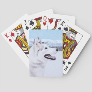 Siberian Husky (Silver and White) Painting Dog Art Playing Cards