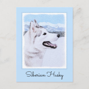 Siberian Husky (Silver and White) Painting Dog Art Postcard