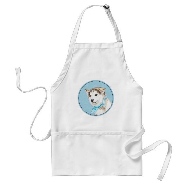 Siberian Husky (Silver and White) Painting Dog Art Standard Apron (Front)