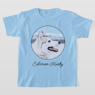 Siberian Husky (Silver and White) Painting Dog Art T-Shirt