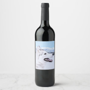 Siberian Husky (Silver and White) Painting Dog Art Wine Label
