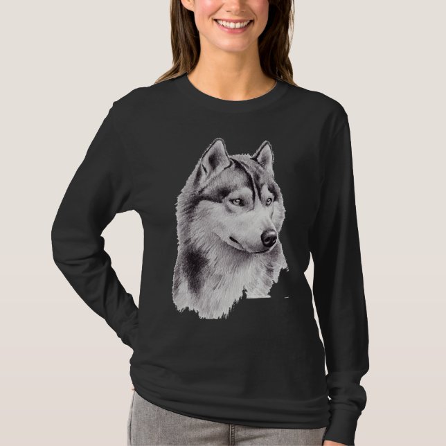 Siberian Husky Sketch Long T-Shirt (Front)