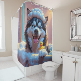 Siberian Husky  Sloppy Sleepy Cute Funny  Shower Curtain