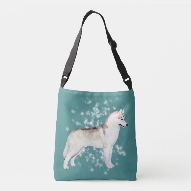Siberian Husky Snow Flurry Crossover Bag Teal (Back)