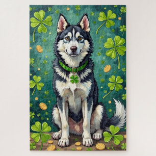 Siberian Husky St Patrick’s Day Lucky Dog Jigsaw Puzzle