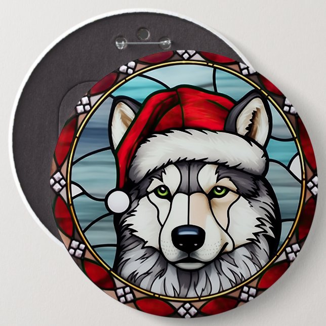 Siberian Husky Stained Glass Christmas 6 Cm Round Badge (Front & Back)