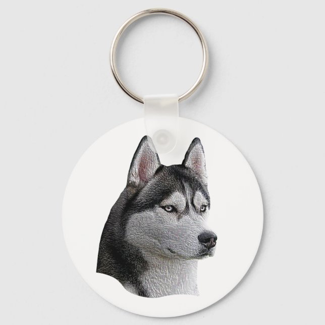 Siberian Husky - Stylised Image - Add Your Text Key Ring (Front)