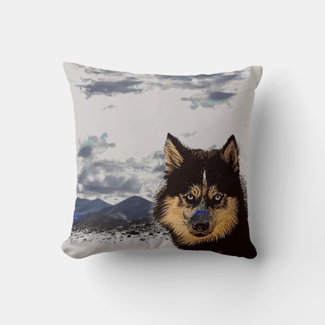 Siberian Husky Throw Pillow (Front)