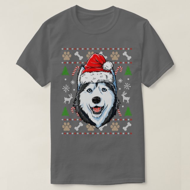Siberian Husky Ugly Christmas Santa Hat Xmas Dog B T-Shirt (Design Front)