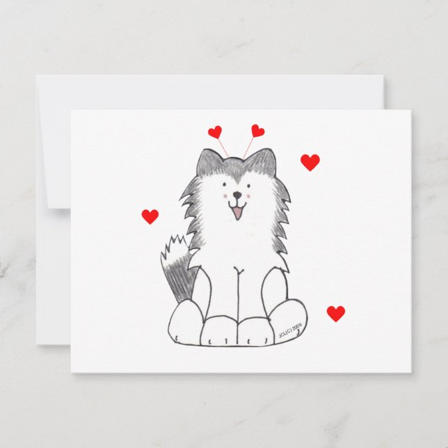 Siberian Husky Valentine Ears Holiday Card (Front)