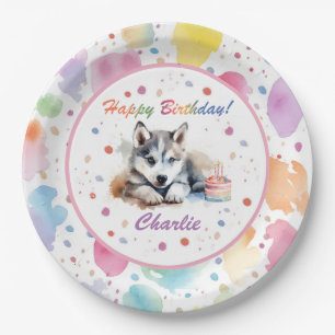 Siberian Husky Watercolor Paper Plate