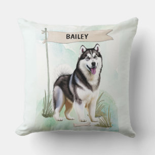 Siberian Husky Watercolor Personalised Dog Cushion