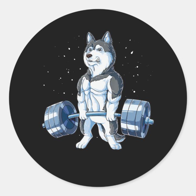 Siberian Husky Weightlifting Funny Deadlift Men Classic Round Sticker (Front)