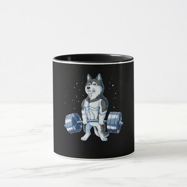 Siberian Husky Weightlifting Funny Deadlift Men Mug (Center)