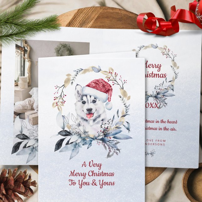Siberian Husky Winter Family Photo Merry Christmas Card (Creator Uploaded)