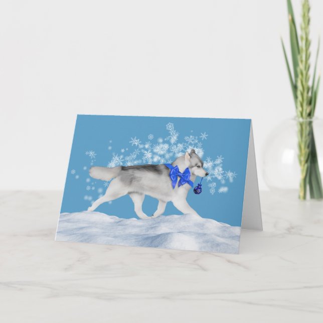 Siberian Husky Winter Holiday Card (Front)