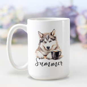 Siberian Husky with coffee mug, dog with attitude Mug