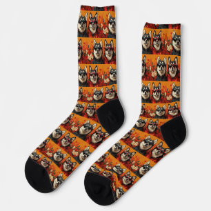 Siberian Husky with Heart Roses Valentine's Day  Socks