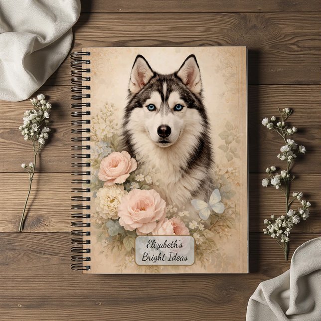 Siberian Husky with Roses Notebook (Creator Uploaded)