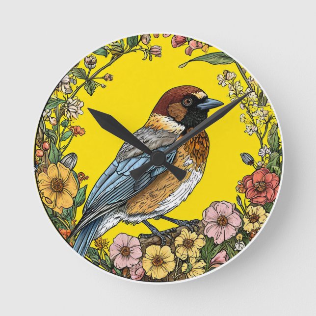 Siberian jay bird round clock (Front)