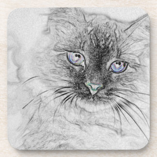 Siberian Kitty Cat Napping on the Marble Slab Coaster