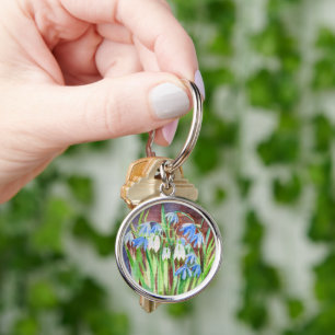Siberian squill blue spring flower painting key ring
