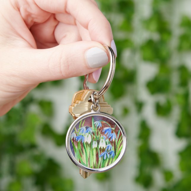 Siberian squill blue spring flower painting key ring (Hand)