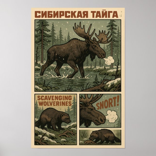 Siberian Taiga Wild – Moose & Wolverines Poster (Front)