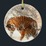 Siberian Tiger Mother and Kitten Ceramic Tree Decoration<br><div class="desc">Beautiful Mother and Cub Tiger in a Winter Snow Wonderland</div>