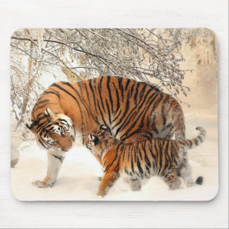 Siberian Tiger Mother and Kitten Mouse Pad