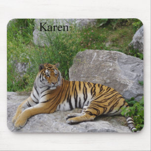 Siberian Tiger Relaxing on a Rock Mouse Pad