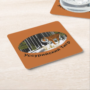 Siberian Tiger Square Paper Coaster